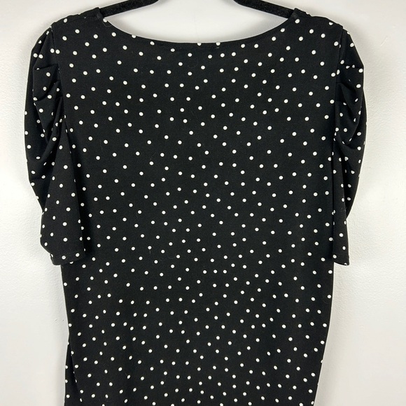Adrianna Papell Polka Dot Short Ruched Sleeve Square Neck Top Medium Black - Picture 11 of 11